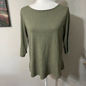 J.Jill Womens Pure Jill Top Green Peplum 3/4 Sleeve Shirt Cotton Blend Size S